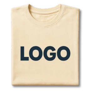 Beige promotional T-shirt with custom printed logo for events, corporate uniforms, and branded merchandise