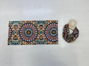 Colorful Islamic mosaic buff with radial mandala-inspired pattern